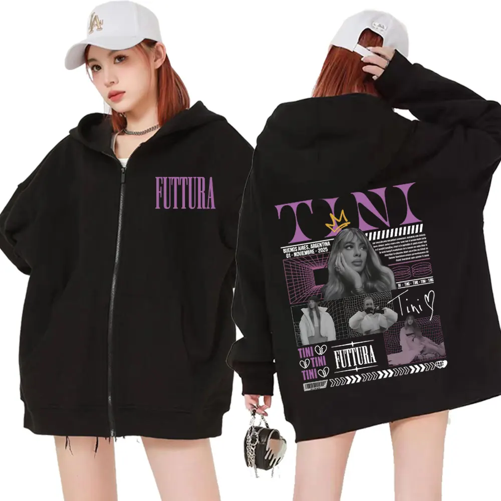 ألبوم Tini Stoessel Fectura 2025 جولة الرسومات زمم معاطف مقنعين البلوز الرجال النساء موضة الهيب هوب المتضخم سستة هوديس