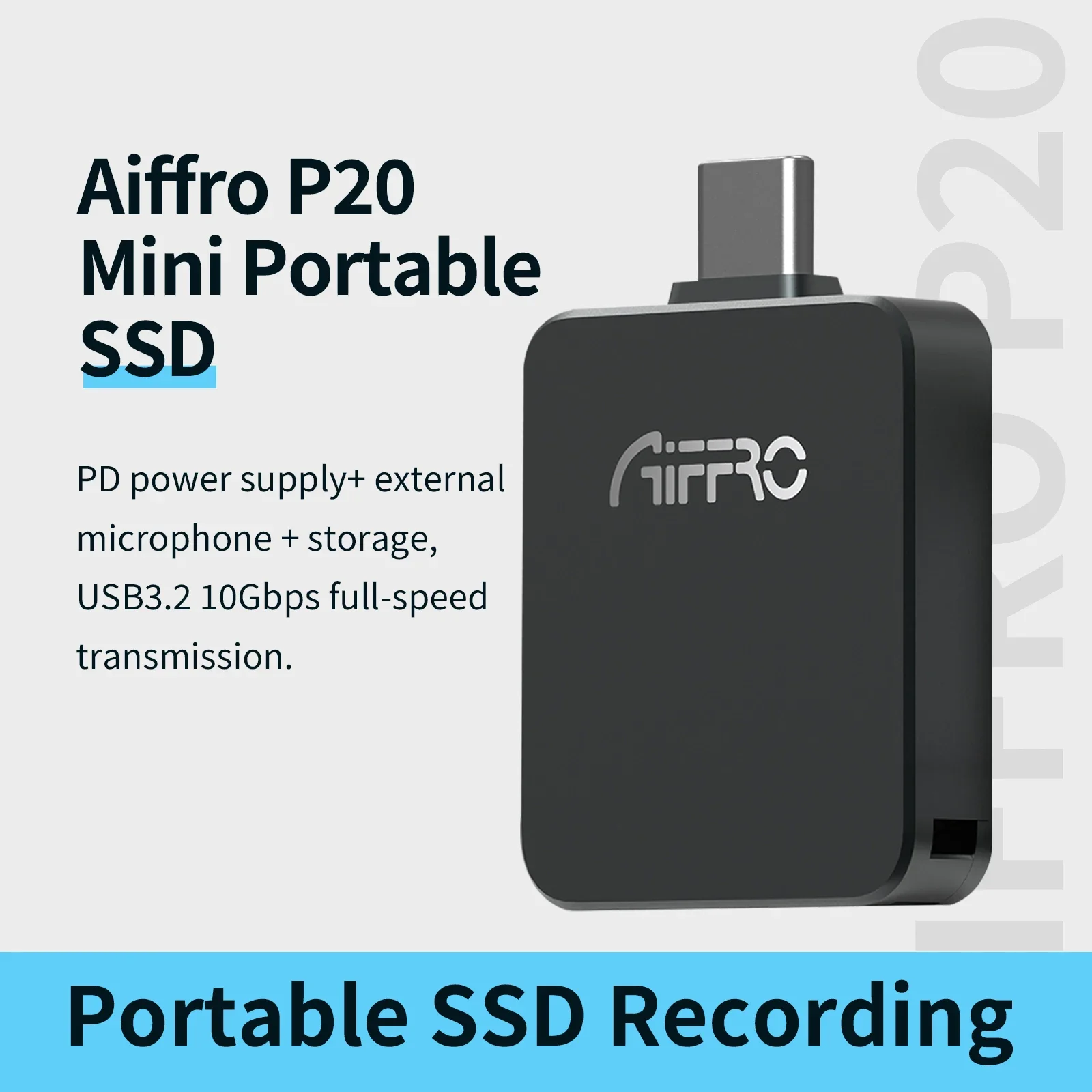 

Aiffro P20 Mini External SSD 10Gbps 1000MB/s Dual Interface Prores 4K Video Recording External Storage For Creator 512GB 1TB 2TB