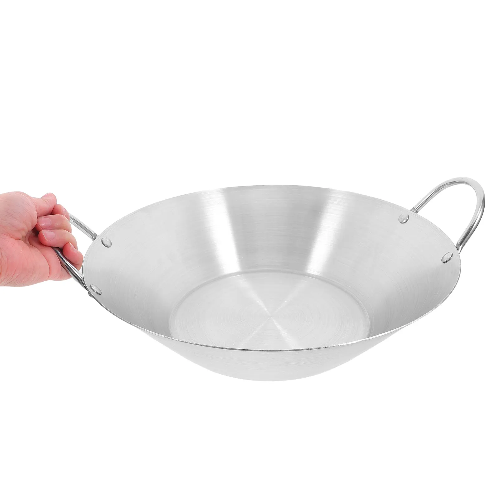 

Сковорода-вок из нержавеющей стали с плоским дном и двумя ручками, антипригарная, идеально подходит для кухни, кемпинга, приготовления горячих блюд, кастрюля из нержавеющей стали