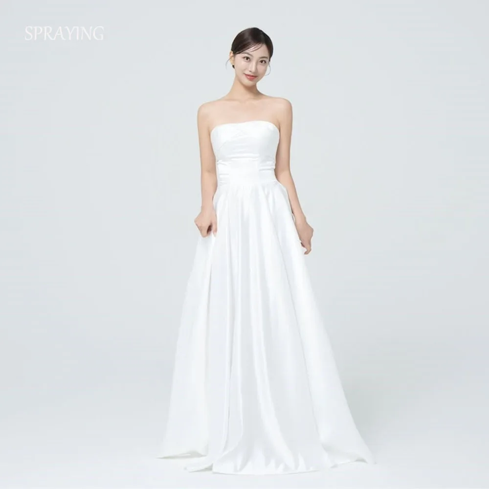 

SPRAYING Simple Ivory Satin Wedding Dress Korea Photo Shoot Strapless Sleeveless Long Bridal Gowns Corset Customized 웨딩드레스