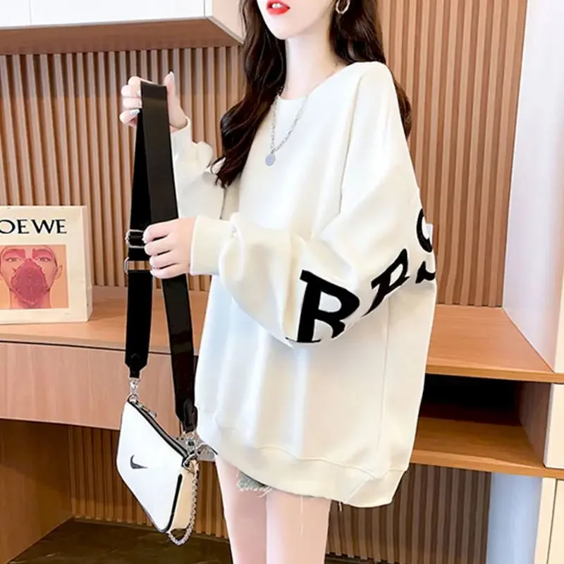 

Вафельный пуловер, женский пуловер, корейский свободный тонкий свитшот средней длины, женские модные топы, футболка с длинными рукавами, ранняя осень 2025 г.