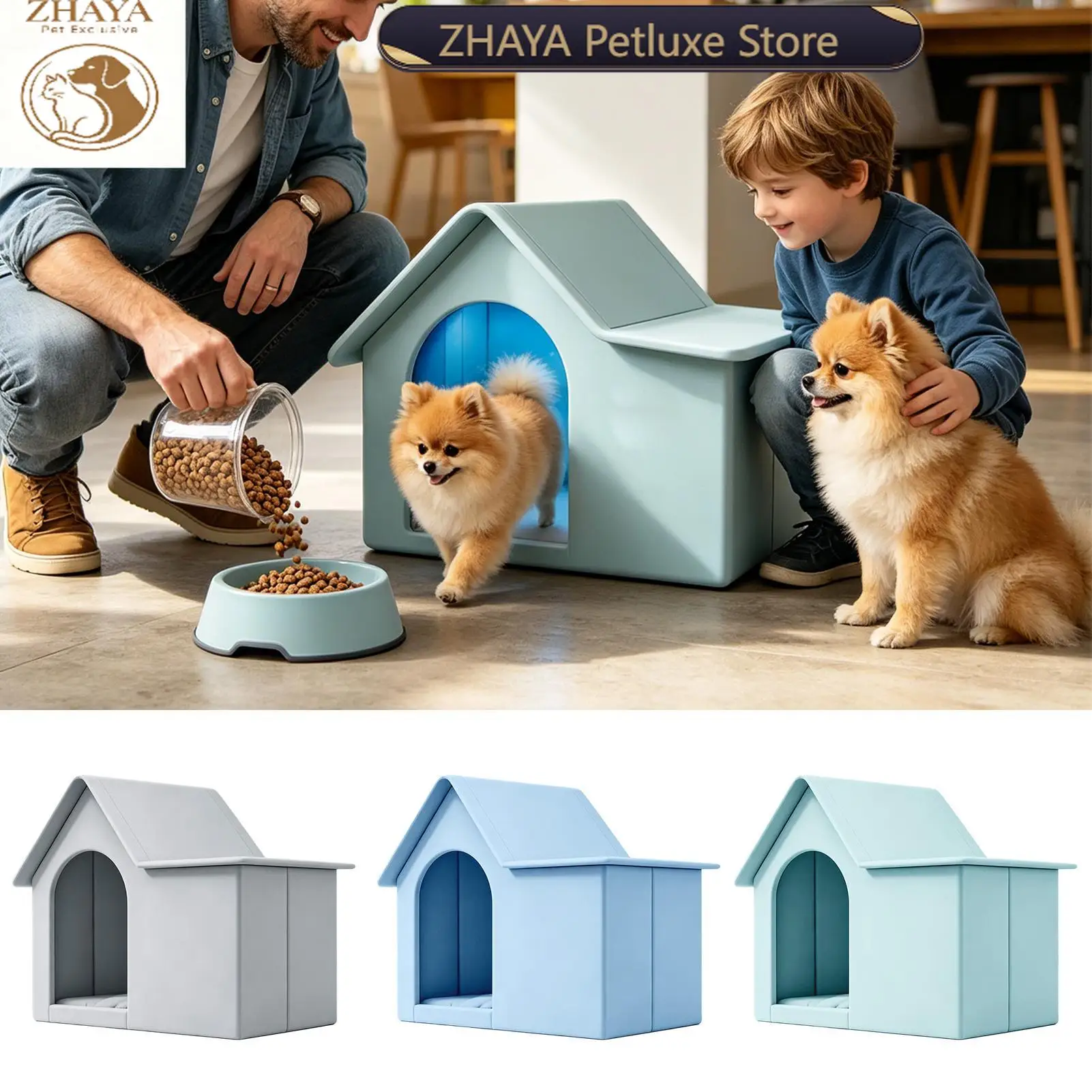 ZHAYA Pet Cooling House Portable Foldable Shelter 3 Ice Boxes Three Layer Insulated Small Dog Summer Indoor Outdoor Kennel