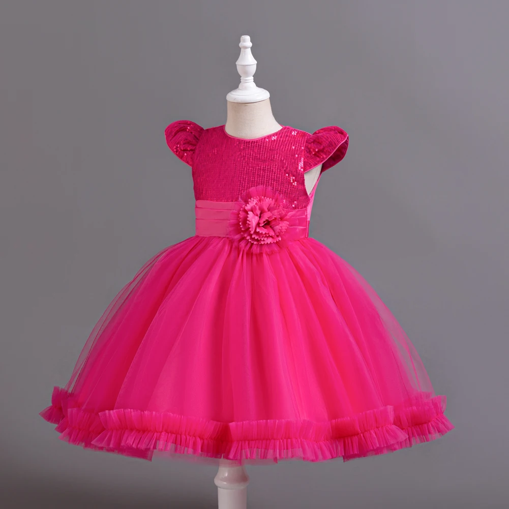 Rose children Mesh Sequin Princess Dress Birthday Party Wear Sweet Girl Wear For 2 to 10 Year girl