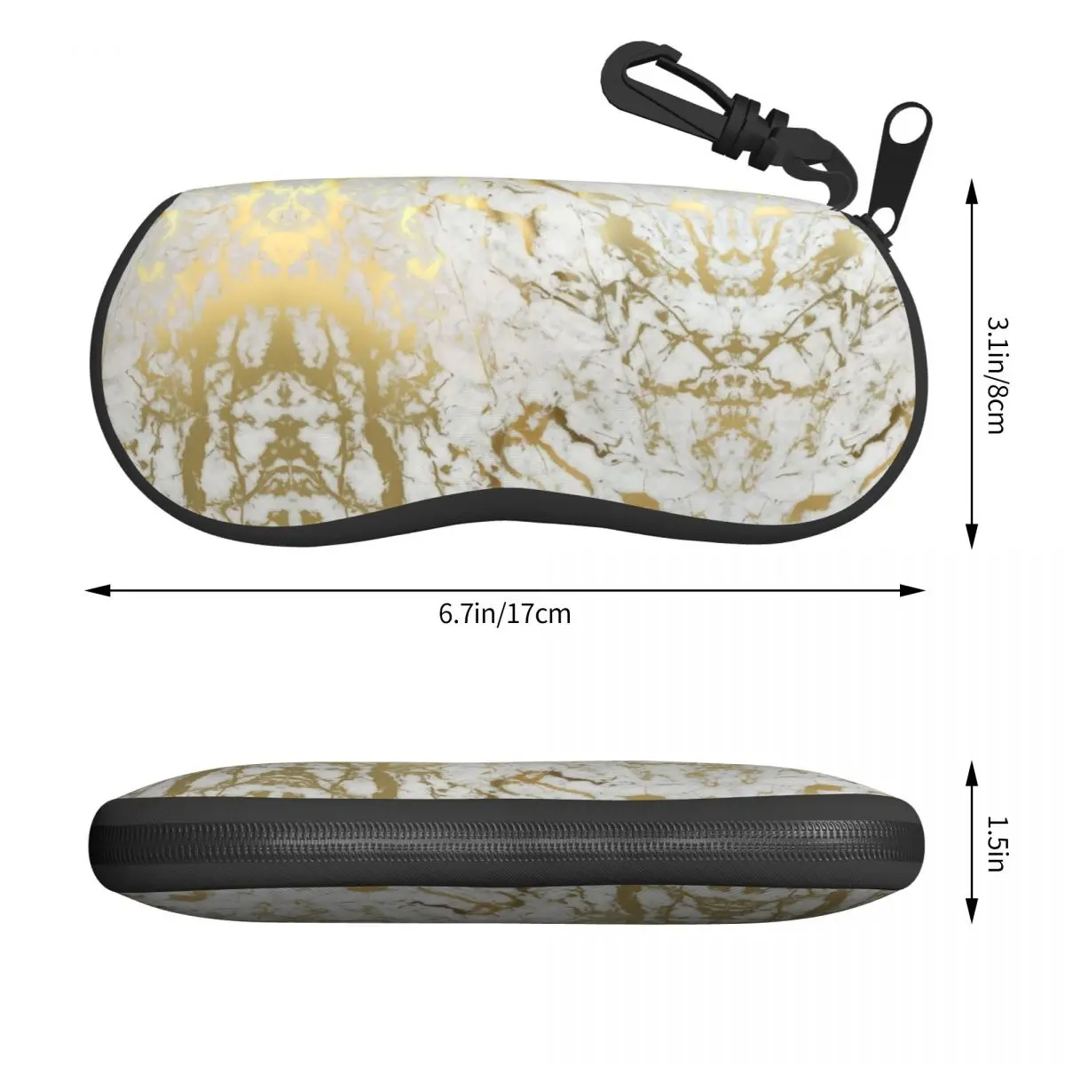 Gold Marble Texture Sunglasses Case Neoprene Zipper Abstract Modern Geometric Graphic Pattern Shell Eyeglass Case Protective Box