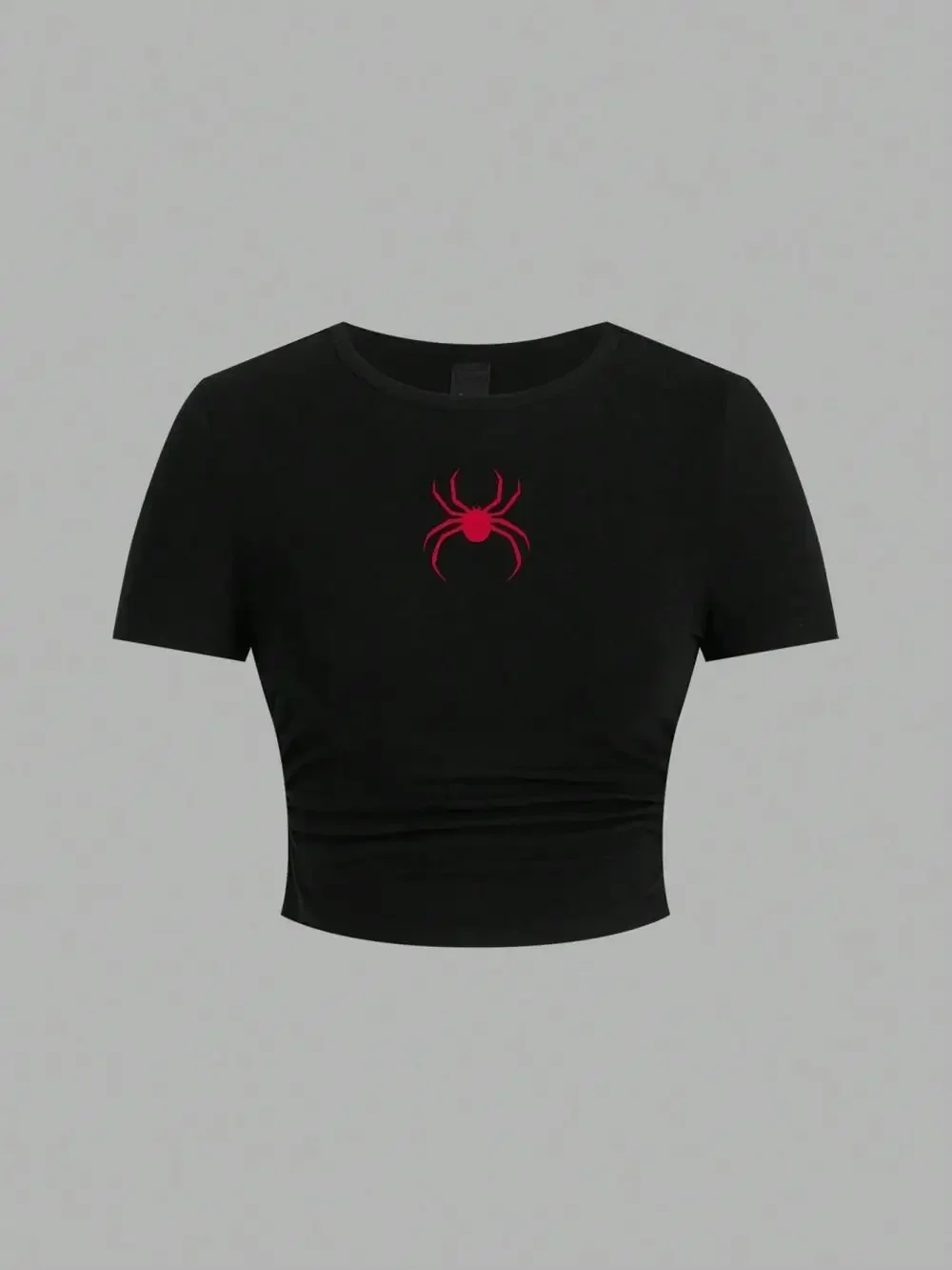 Simple Red Spider Printing Crop Tops Summer Street Fashion Women's Slim-fit T-Shirt Comfortable Soft High Elastic Female Clothes