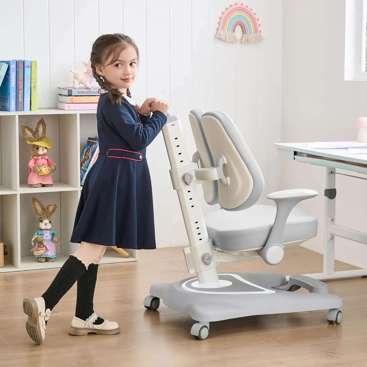 

Height Adjustable Kids Desk Chair Double Back Support Multifunctional For Study Work Dining Fit Kids Petite Adults Use In Bedroo