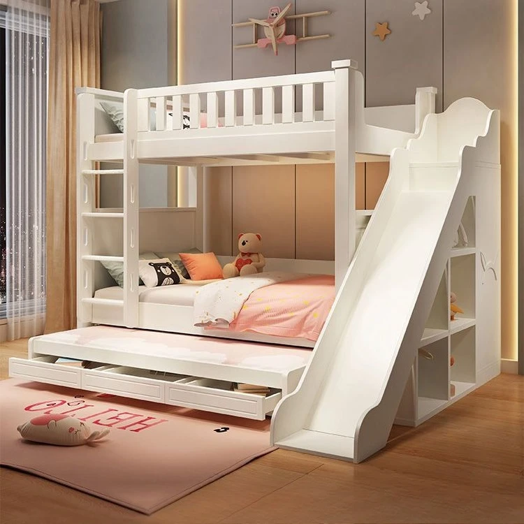Children get on and off the bed Adult two-layer bed Princess High and low Bunk  Solid wood column Bunk