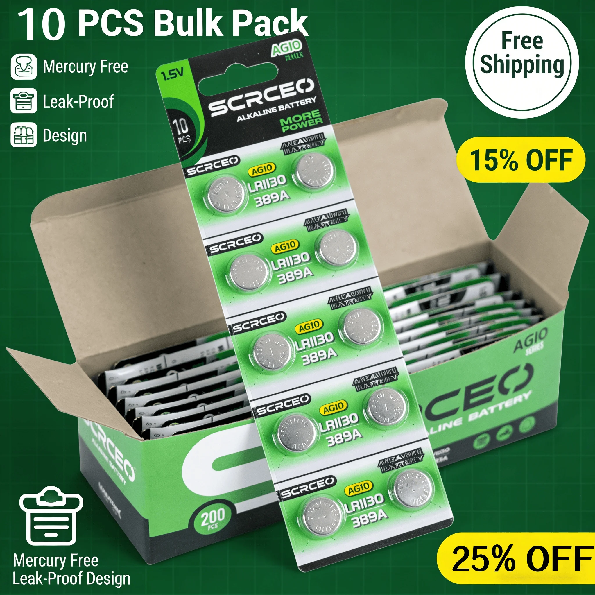 2-50PCS AG10 LR1130 1.55V High Quality Alkaline Button Cell Batteries,LR54/L1131/389A/D189,Long Lasting for Watch,Toy,Calculator