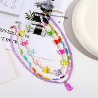 3pcs Cute Bear Children's Necklace Colorful Beads Girls Imitation Pearl Layered Pendant Kids Toys Party Gifts