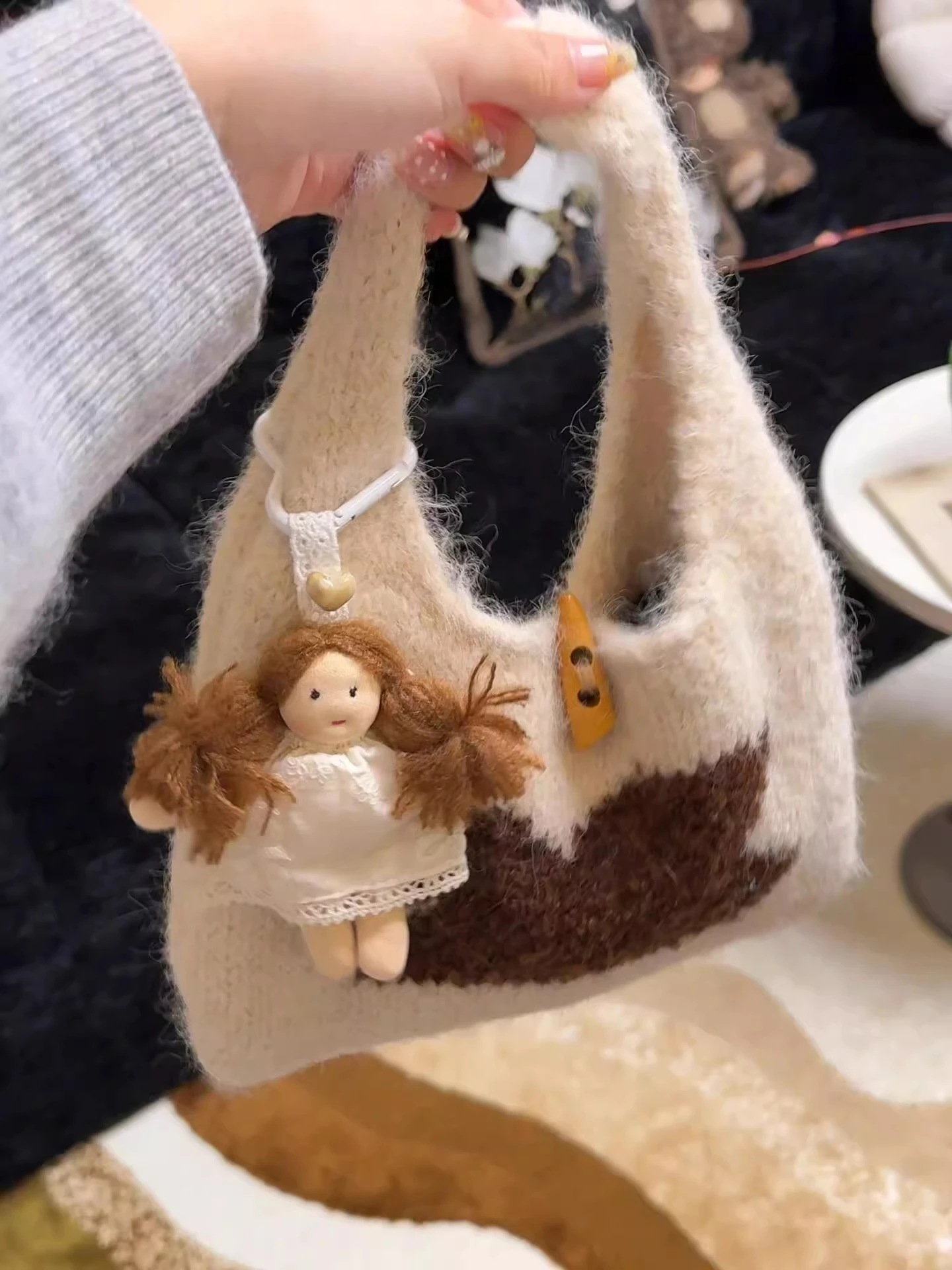 

Симпатичная вязаная сумка Plu, маленькая сумка для мобильного телефона, зимняя мягкая ручка, повседневная женская сумка, молодежная сумка для отдыха, не требующая талии