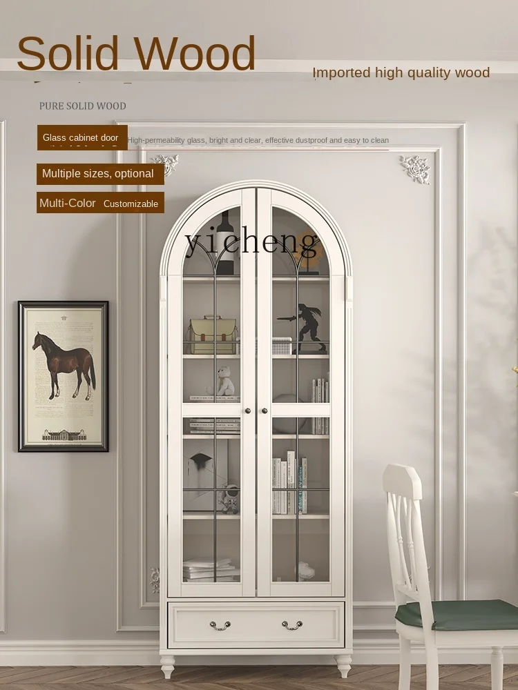 YY American Style Arched French Style Retro Glass Door with Door Dustproof Bookcase