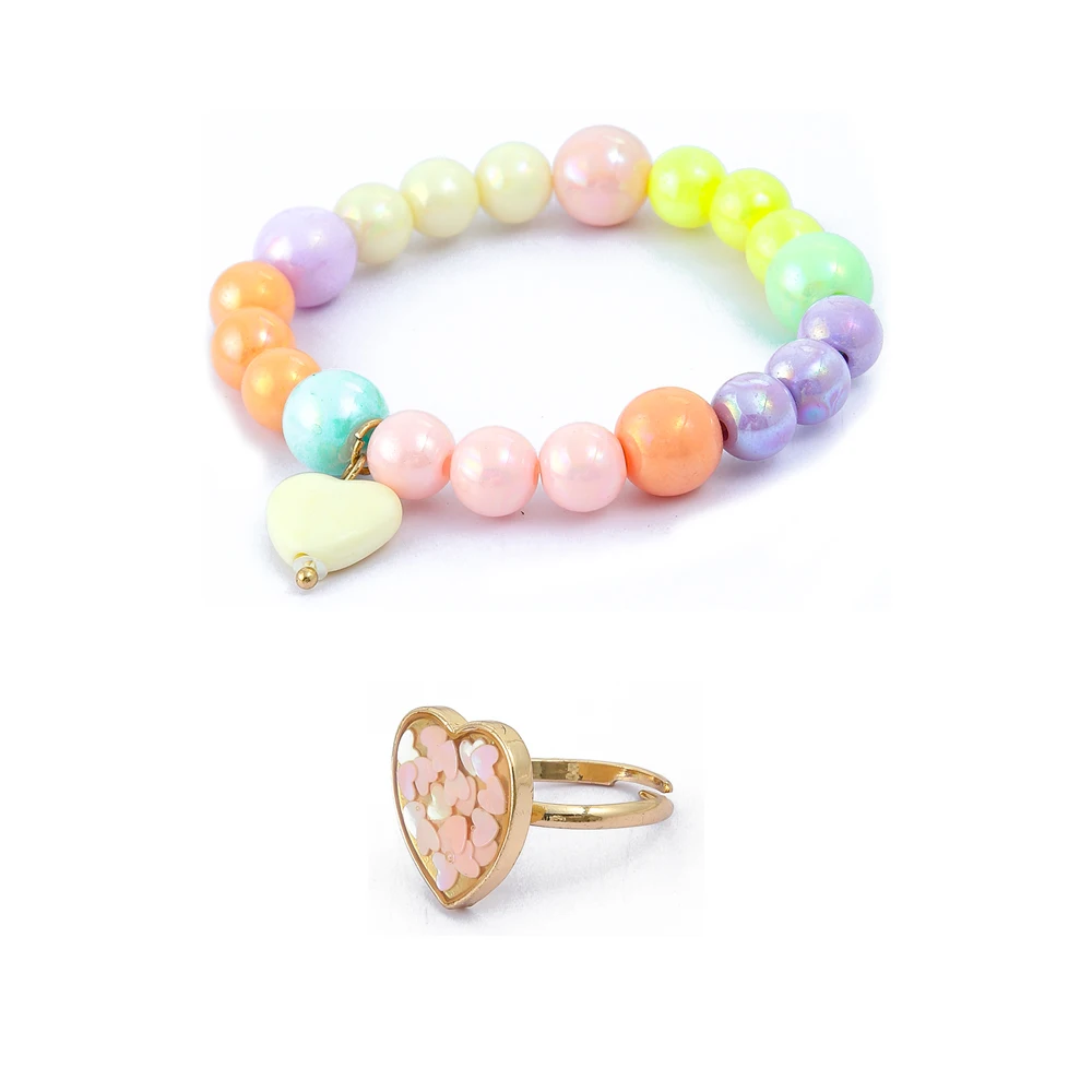 لطيف معكرون الملونة حبة سوار الحب قلادة الدائري للنساء والفتيات قابل للتعديل مطاطا سوار هدايا عيد الميلاد ارتداء اليومي