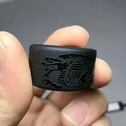 Natural Black Obsidian Ring Wide Band Men Women Healing Gemstone Fine Jewelry Genuine Obsidian Stone Sun Dragon Thumb Rings