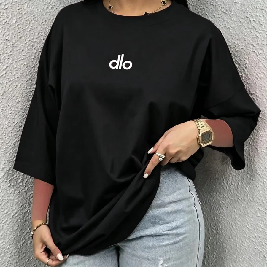 2026 Summer New Style Fashion Letterprint Dlo T-Shirt Suitable for Both Men and Women Loose Short-sleeved Streetwear Top
