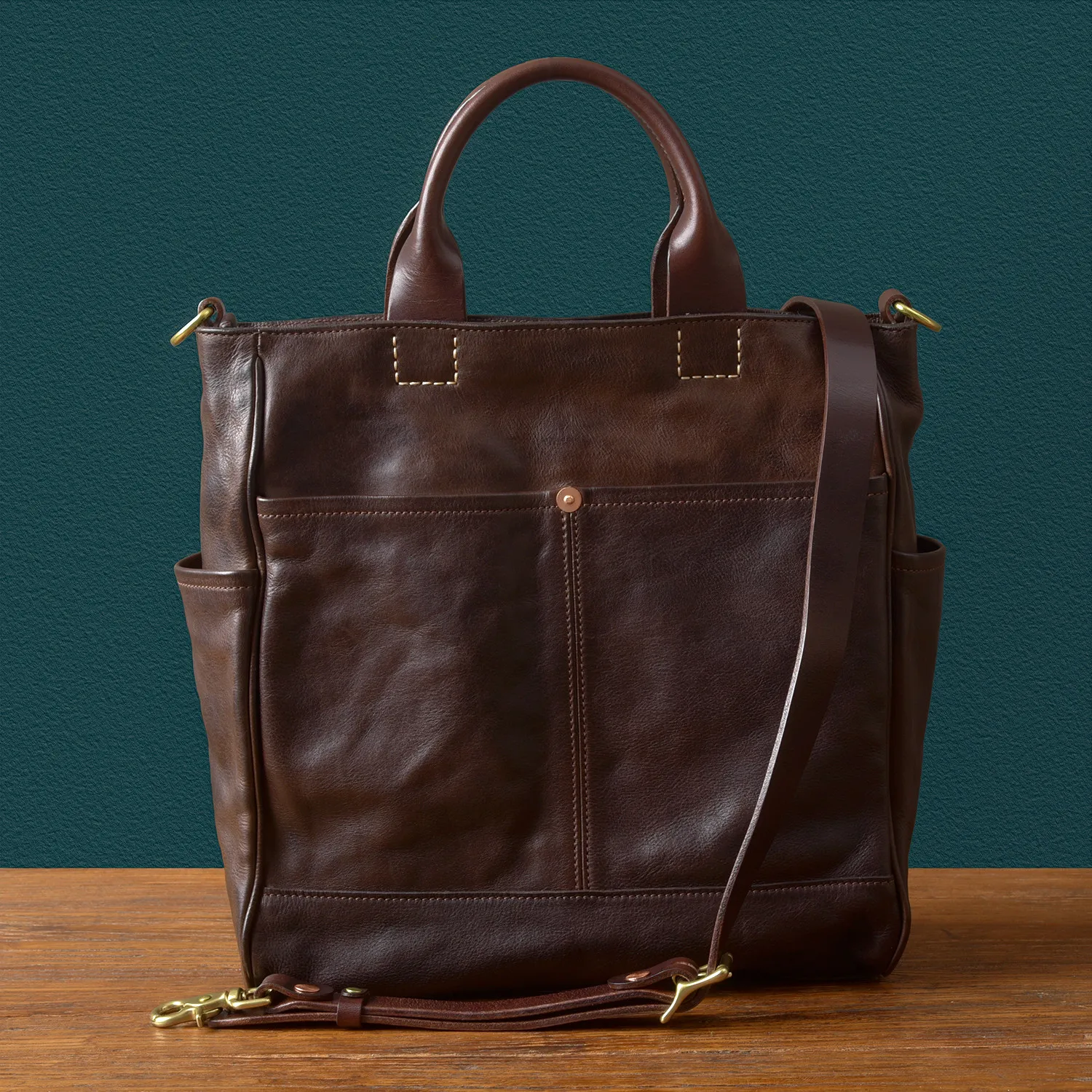 fashion luxury handmade high quality vegetable tanned cowhide men's work tote bag vintage casual genuine leather file handbag
