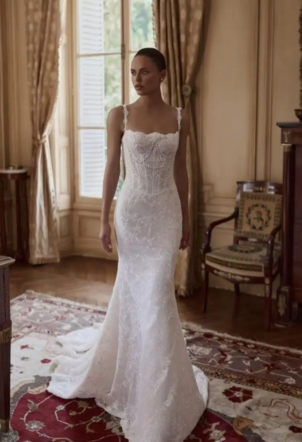 

Блестящая вышивка бисером кружевное свадебное платье элегантное свадебное платье на бретельках по индивидуальному заказу длинные платья русалки с жемчугом для невесты