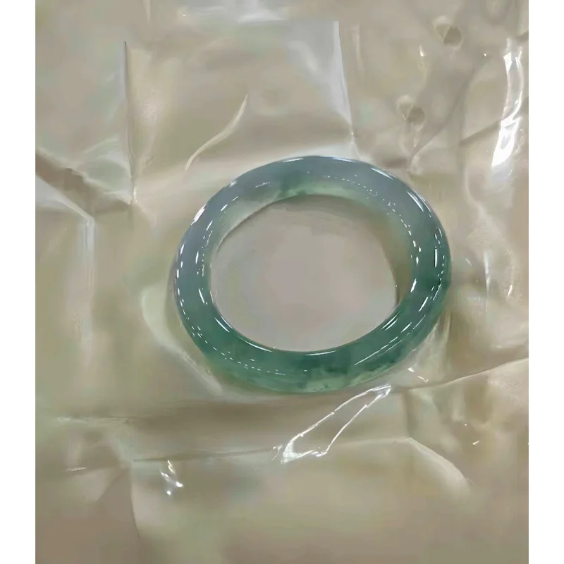 Genuine natural Burmese ice-type jade bracelet, women's style, round jade stoneAFloral Jade Bangle with Clear Water Inlay