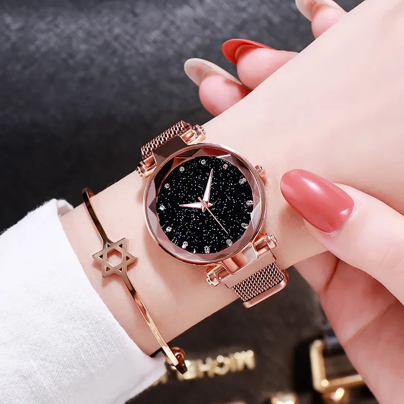 

Women Fashion Starry Sky Watches Magnet Buckle Mesh Belt Diamond Quartz Watch Women Dress Clock Wristwatches Reloj Para Mujer