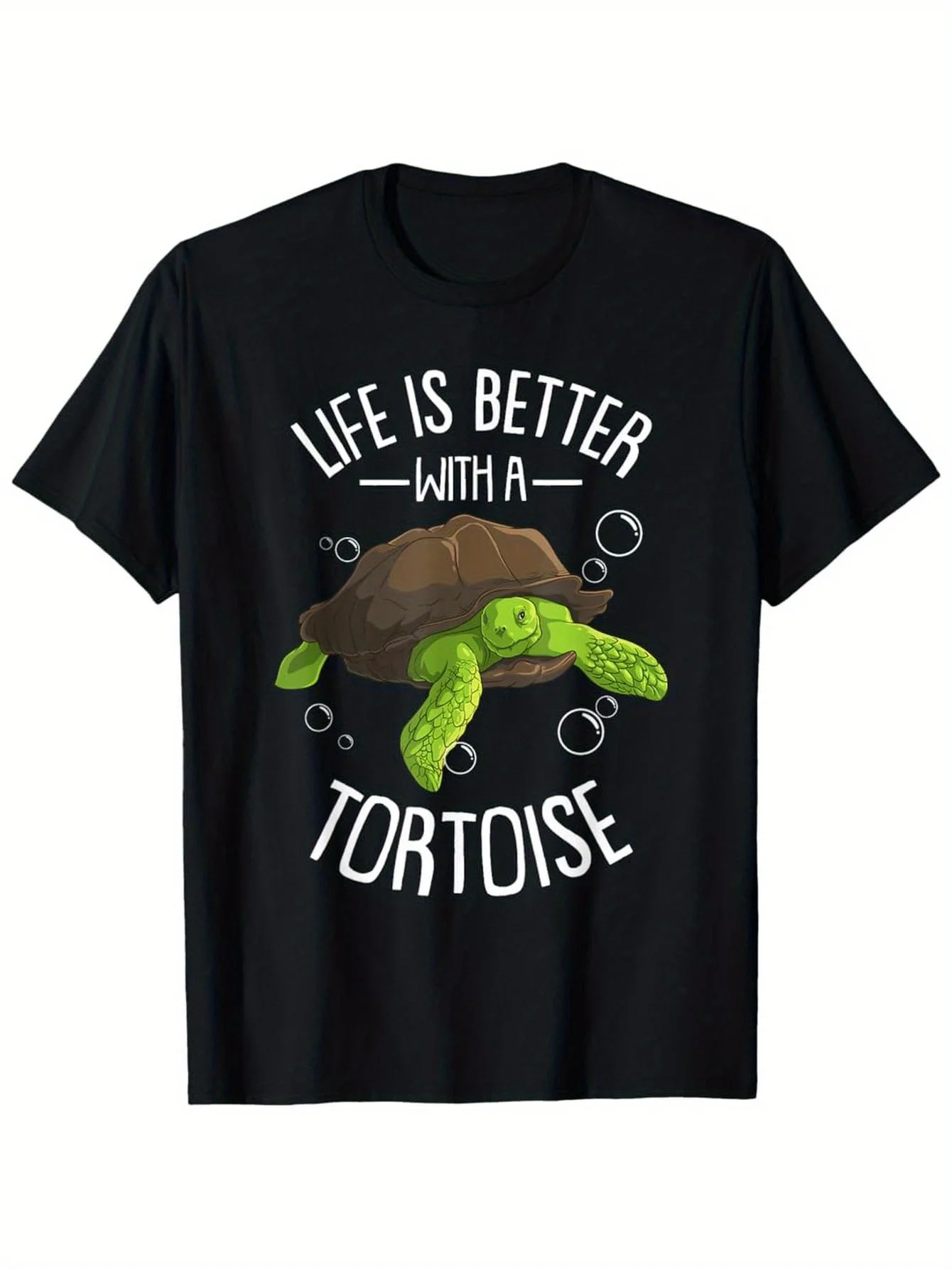 Funny Men's Black Graphic T-Shirt Tortoise Sea Turtle Life Is Better with a Tortoise Bubble Letter Print 100% Cotton Heavyweight Short Sleeve Casual Streetwear Tee