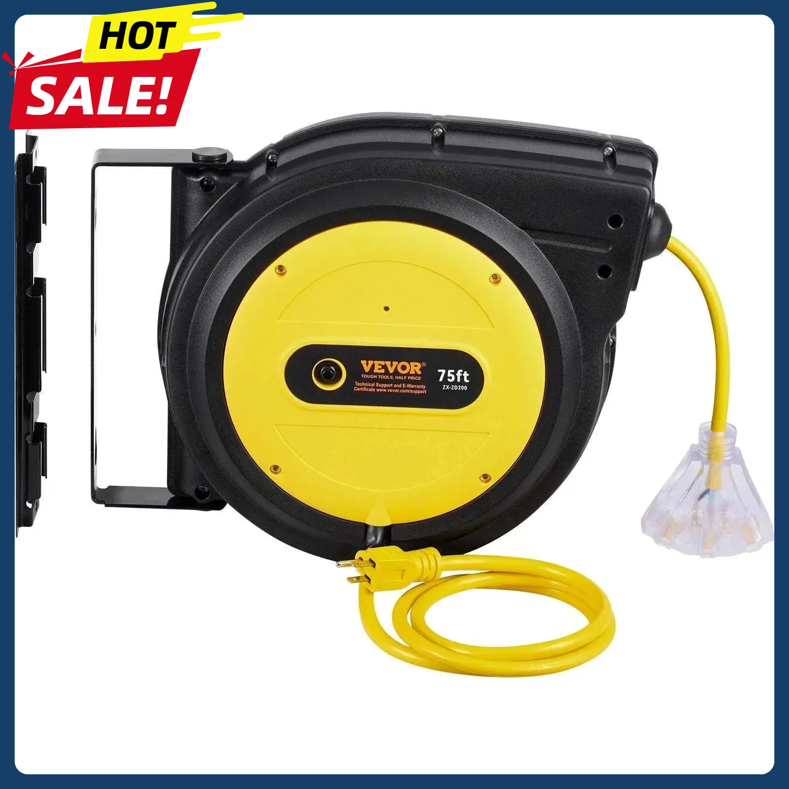 

Retractable Extension Cord Reel Power Cord Reel 75FT 14AWG/3C SJTOW