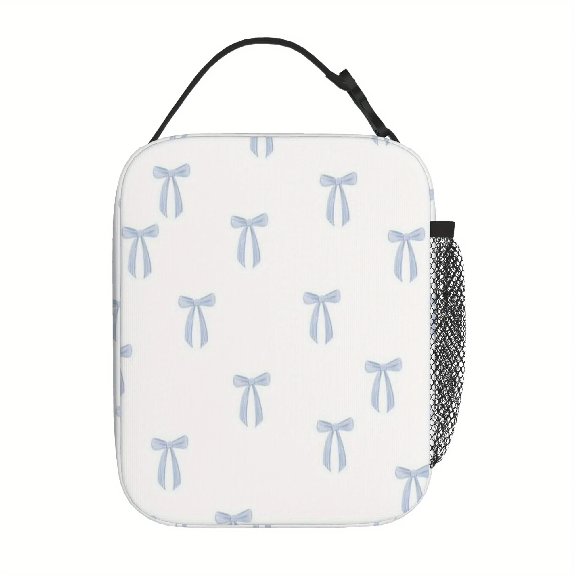 1pc a Thermal Bag Featuring Blue Bows on a White Backdrop. This Insulated Bag Is Not Intended for Direct Food Contact And Is Ide