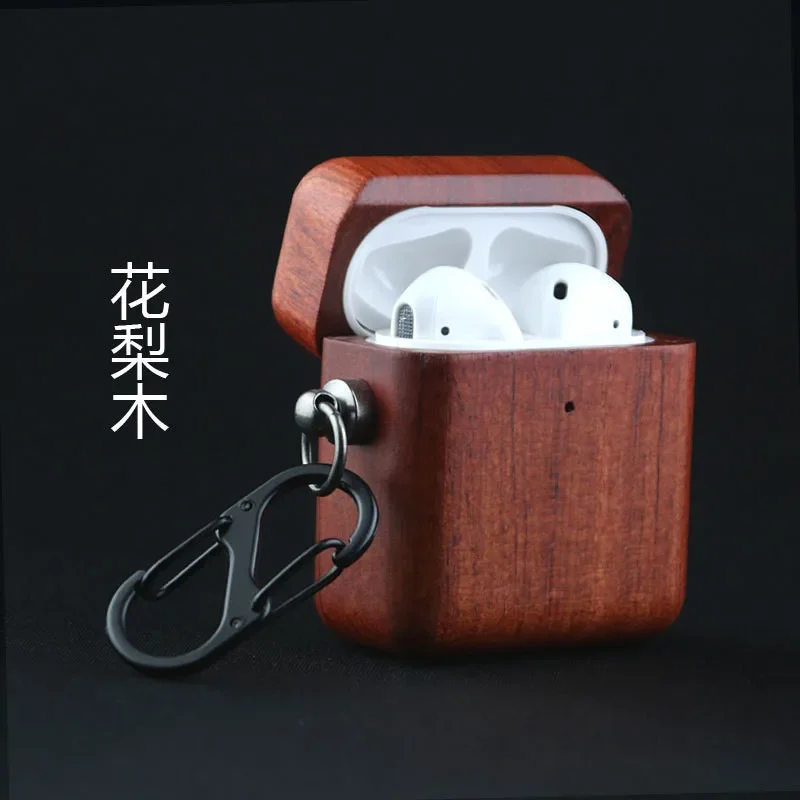 Natural Wood Bamboo Earphone Case for Airpods Pro 2 Pro Hard Cover for Airpods 1/2/3/4 With Metal Buckle Hook