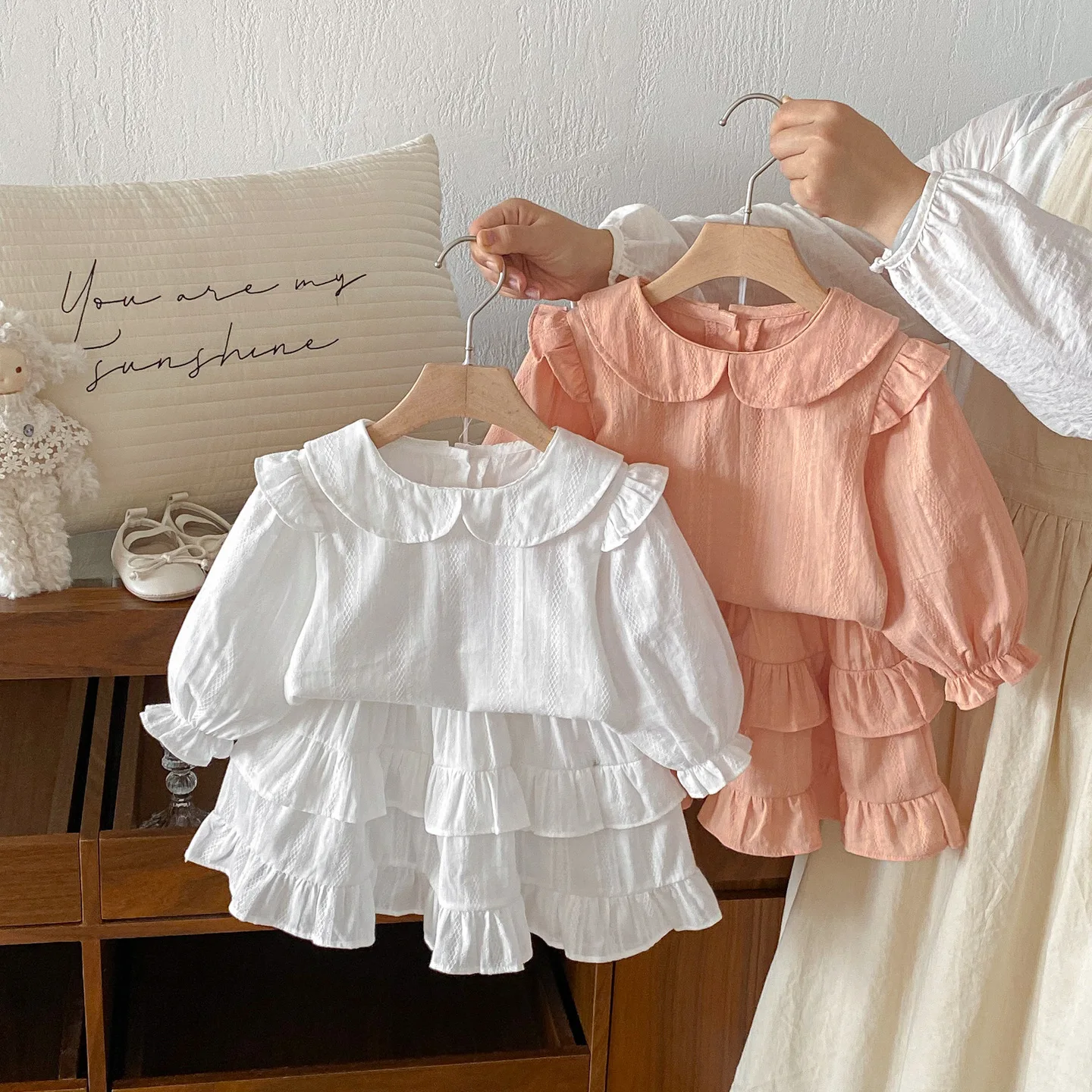 Baby Autumn Korean Edition Set Lotus Leaf Collar Top Pong Skirt Two Piece Set Newborn Casual Outing Clothes