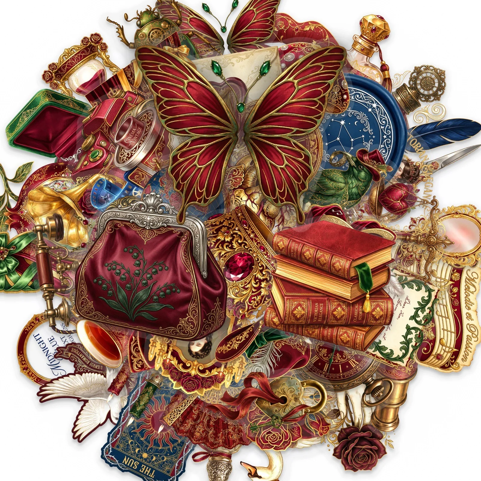 50PCS Vintage European Palace Style Elegant Stickers Mini Ornament Doodle Decals Transparent PET For DIY Decor Graffiti Sticker