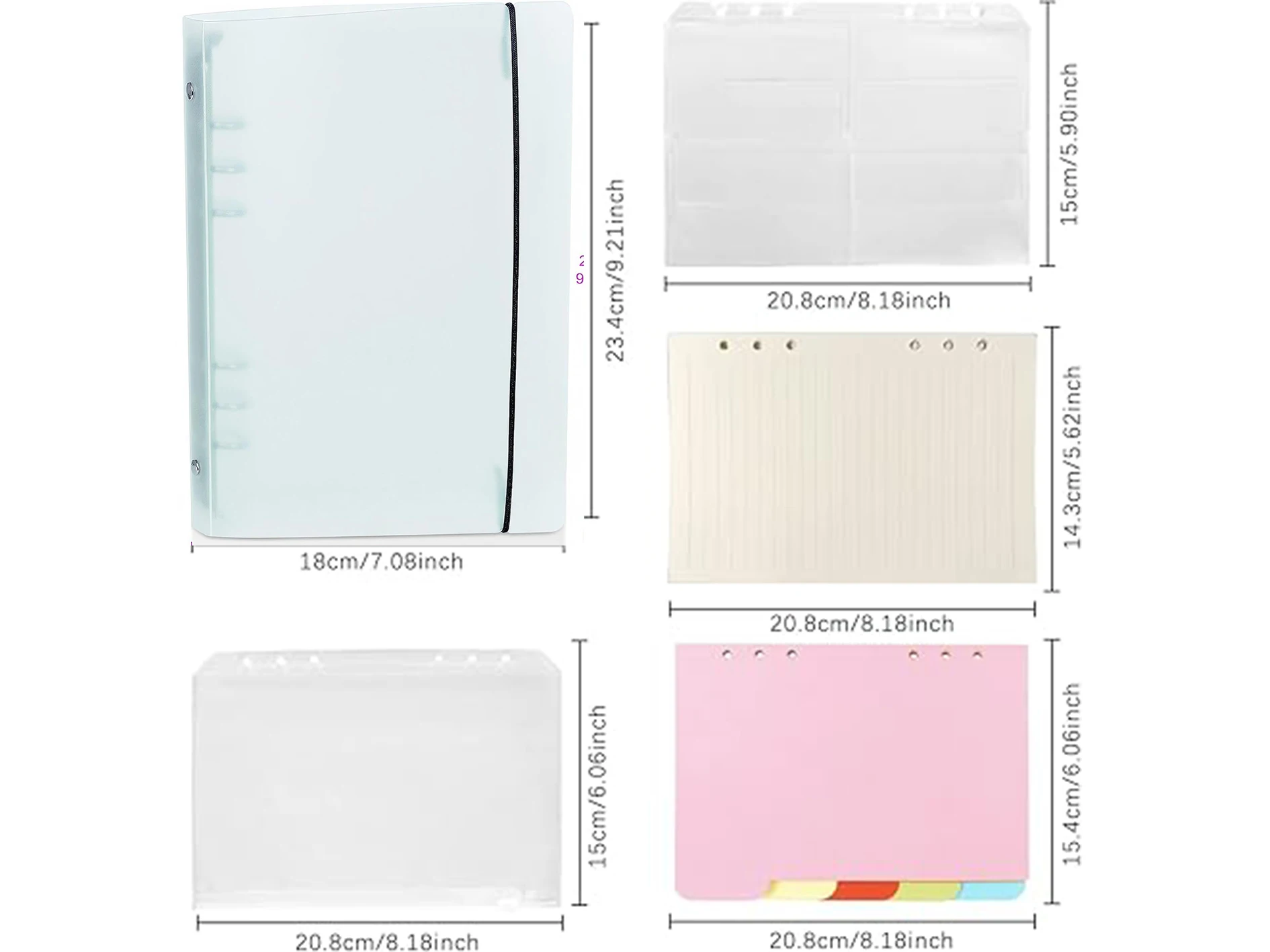 

NewA5 Binder Refillable Planner Notebook 6 Ring PP transparent frosted strap binder Journal with Pockets, Dividers, Refill Paper