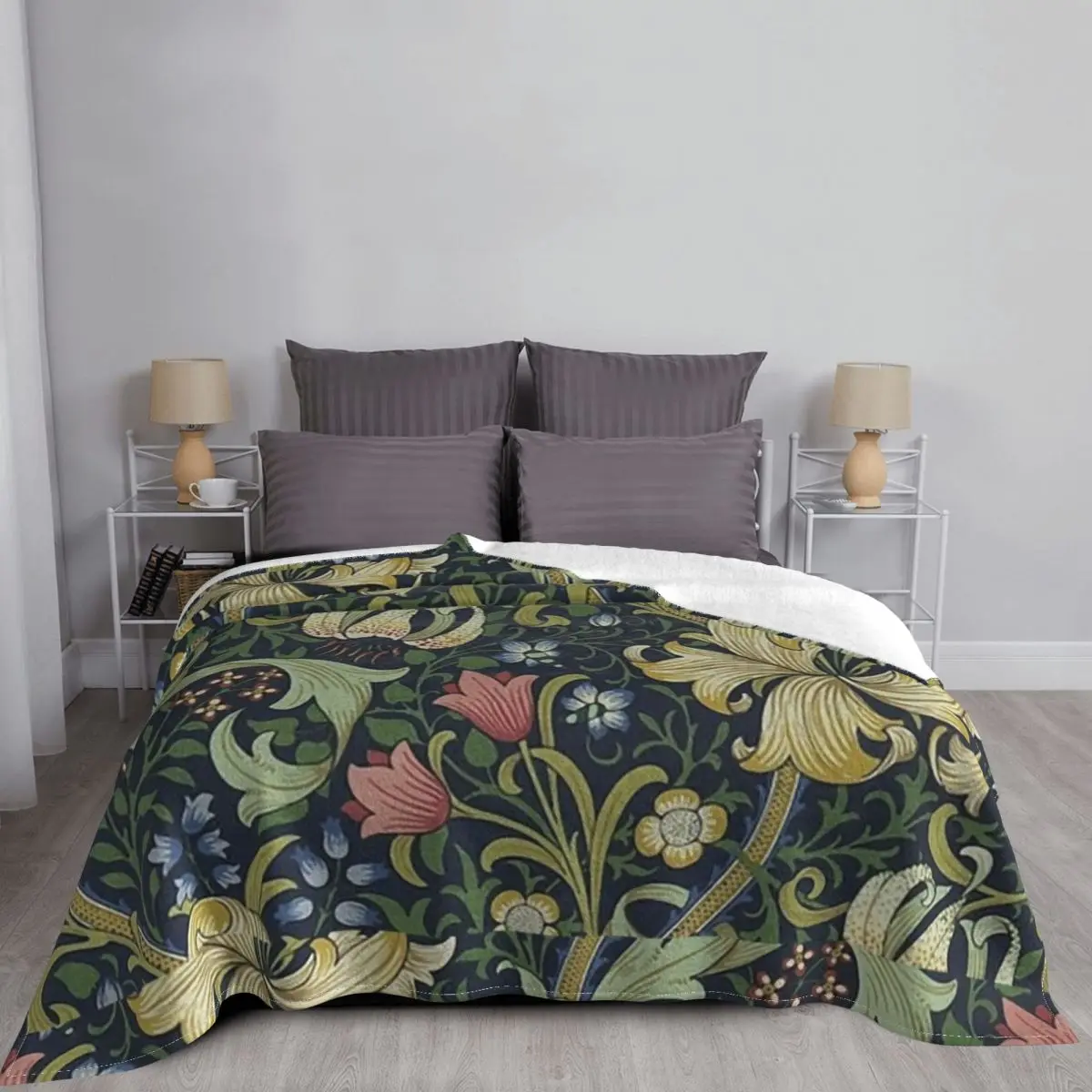 William Morris Jogue Cobertor para Sofá, Padrão de Lírio Dourado, Cobertores Multifuncionais