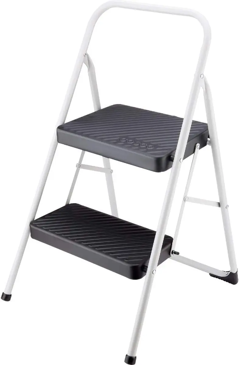 

Foldable Step Stool with Gray Frame and Black Steps for Home Use