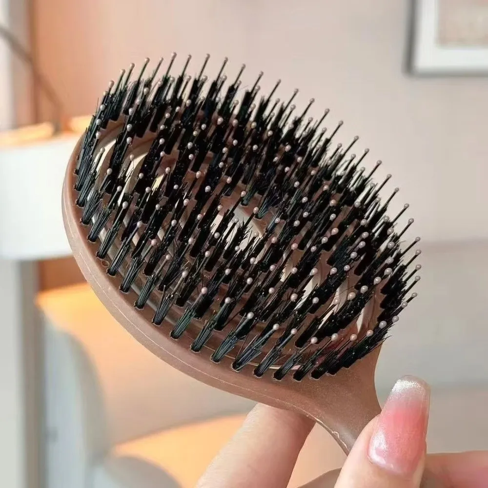 New Round Boar Bristle Hairbrush Hollow Massage Detangling Hairbrush Detangling Wet Hair Comb Barber Tool