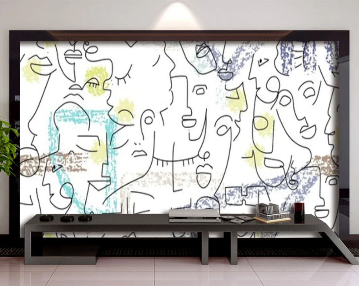 

Нестандартный размер, абстрактная линия, роспись для лица, черно-белые декоративные 3D обои, украшение для дома, искусство