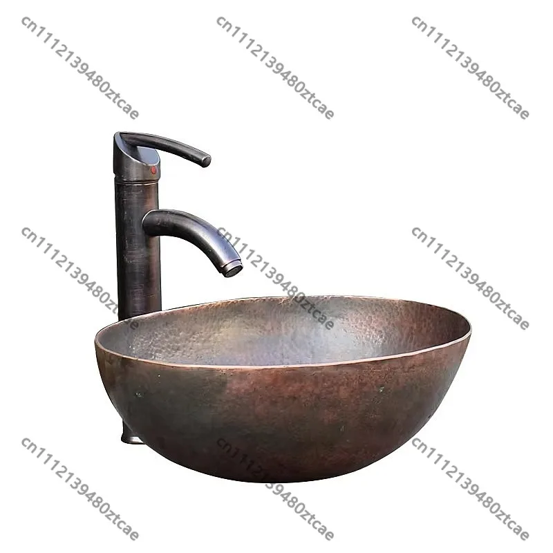 Rectangular Hammered Copper Bathroom Basin Countertop Wash Sink