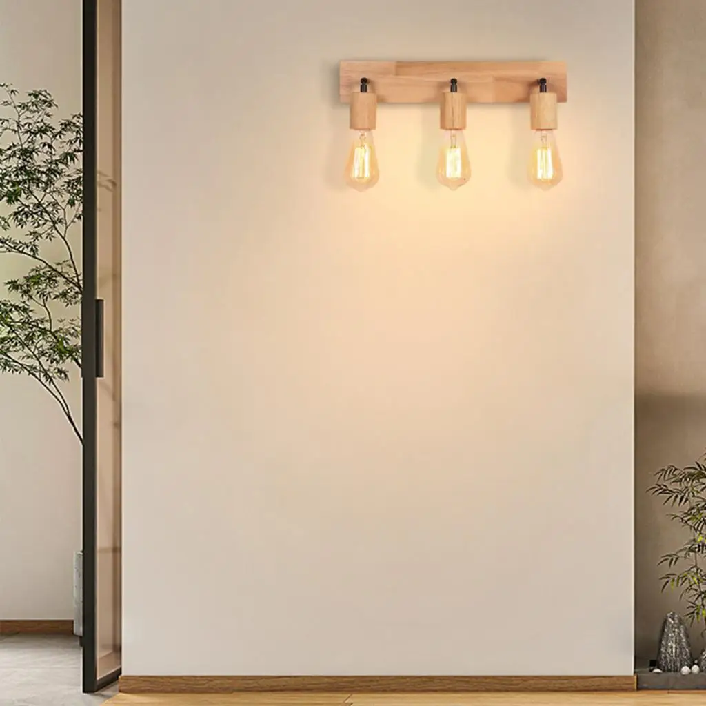 Wood Wall Lamp Vintage Sconce Industrial Wall Light Fixture E27 2/3 Heads Bedside Retro Lamp Decor Dining Room Bedroom Lighting