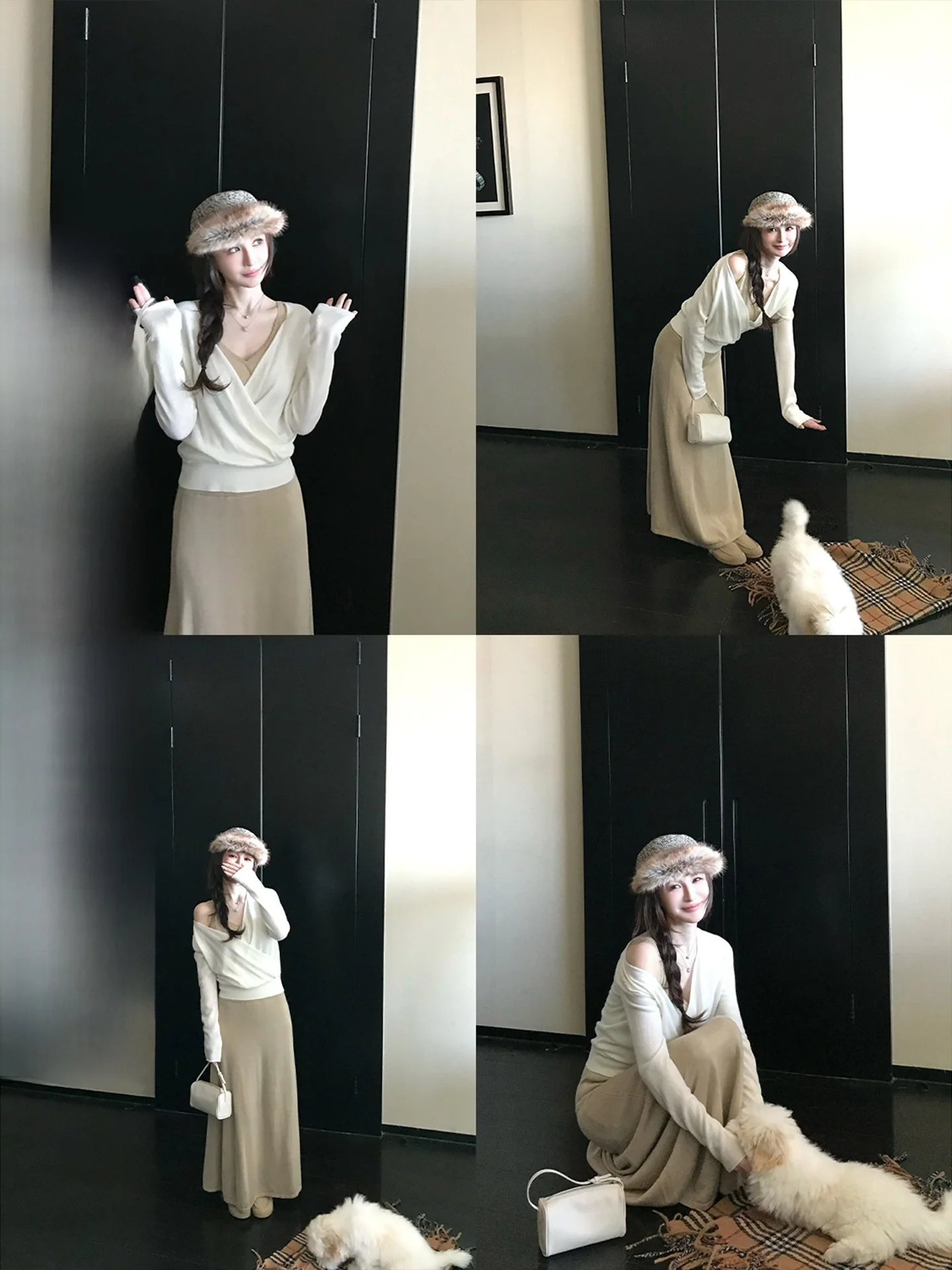 

Cloud Soft Wool Knitted Cover up Vest Skirt Set High Quali hine Woven Women's Loose Fit Long Sve Knitwear Spring Coll...
