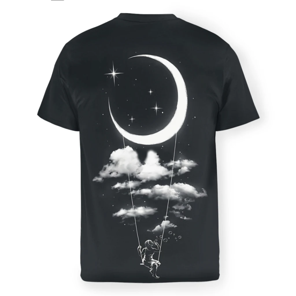 Moon Swing Polyester TShirt for Men Blowing Bubbles Soft Summer Thin T Shirt High Quality New Design