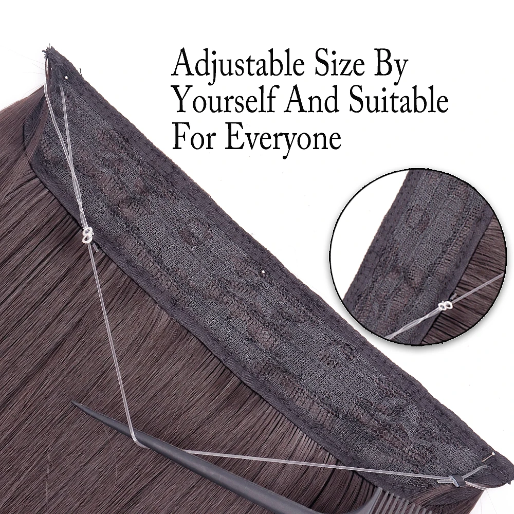 No Clip Long Straight Invisible Wire Hair Extensions Synthetic Natural False Hair Piece Black Brown Blonde Mixed Color Hairpiece