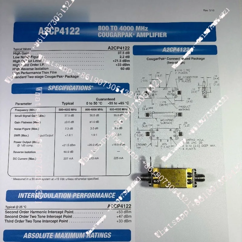 

A2CP4122 800-4000MHz 35dB 21.5dBm SMA Low Noise Amplifier