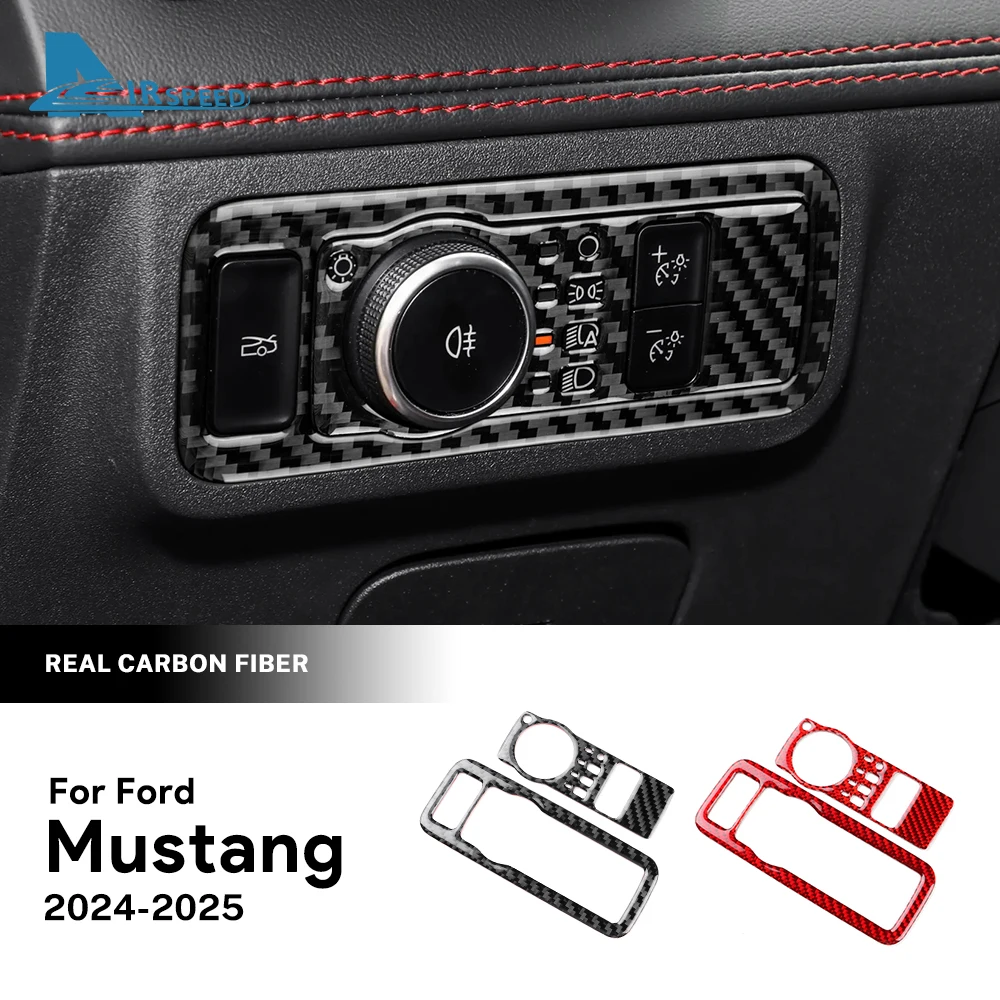 Echte weiche Carbonfaser-Aufkleber für Ford Mustang GT Dark Horse EcoBoost 2024 2025 2026 LHD RHD Auto-Scheinwerferschalter Innenverkleidung