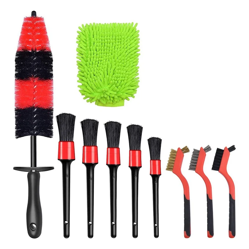 

Набор щеток для деталей автомобиля из 10 предметов, набор длинных мягких колесных щеток, перчатки для чистки из ультратонкого волокна