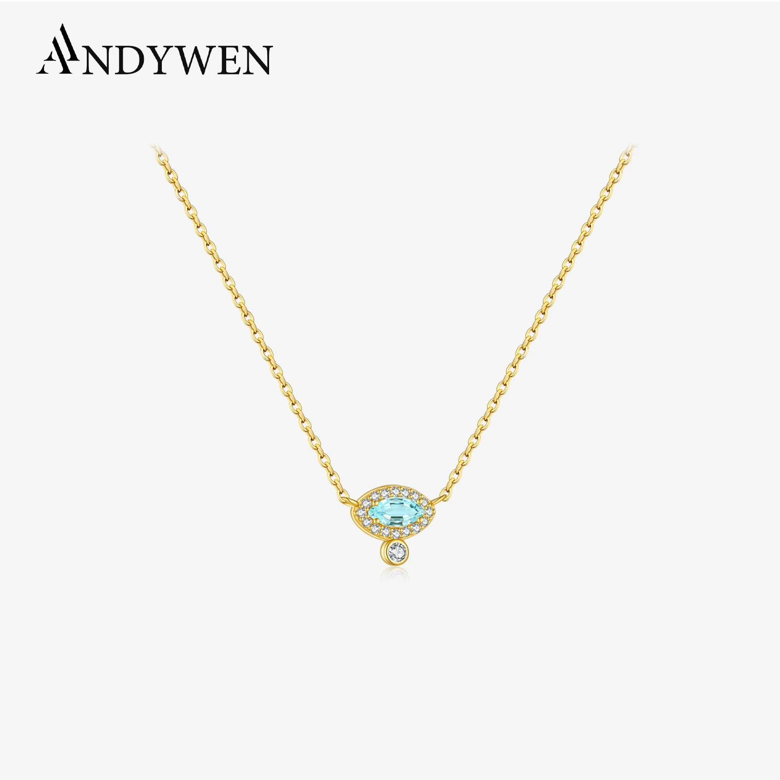 ANDYWEN 925 Sterling Silver Lighter Blue Zircon Queen Pendant Long Chain Necklace Choker New 2022 Women Evil Eye Jewelry Gift