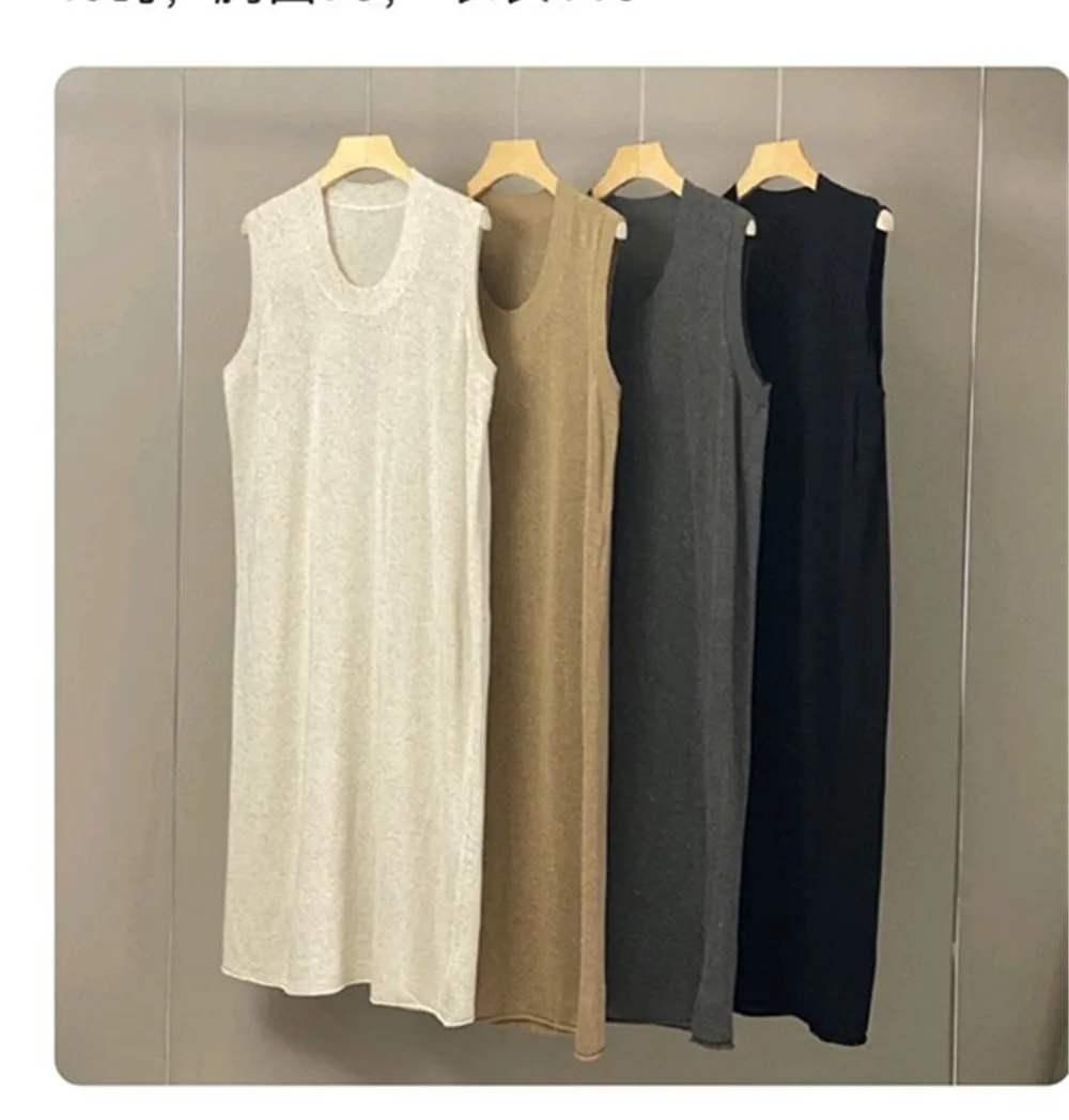 

25 Summer New Linen U-neckFashionable Versatile Women's Sleeveless Straight Long Vest Long Skirt