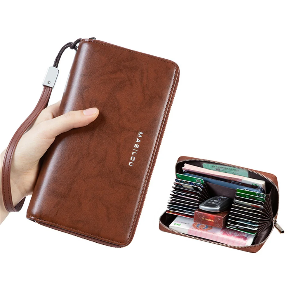 

Large Capacity 24 Card Holders Men Wallets Genuine Leather Long Purses Zipper Phone Bag ID Credit Card Holder Wallet for Women