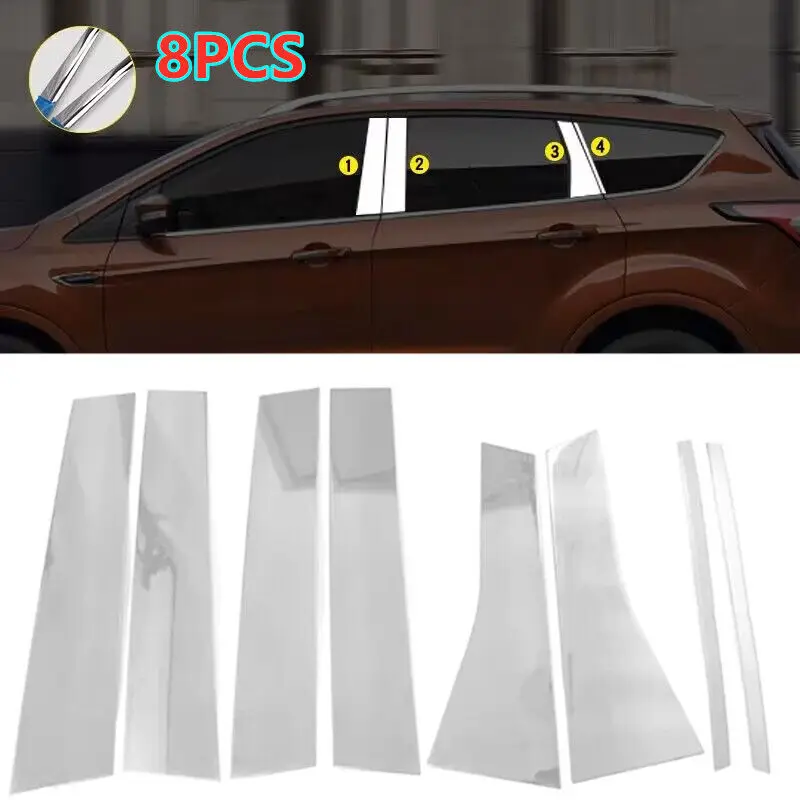 8Pcs Chrome Stainless Pillar Posts Door Cover Trim Ford Escape Kuga 2013-2019