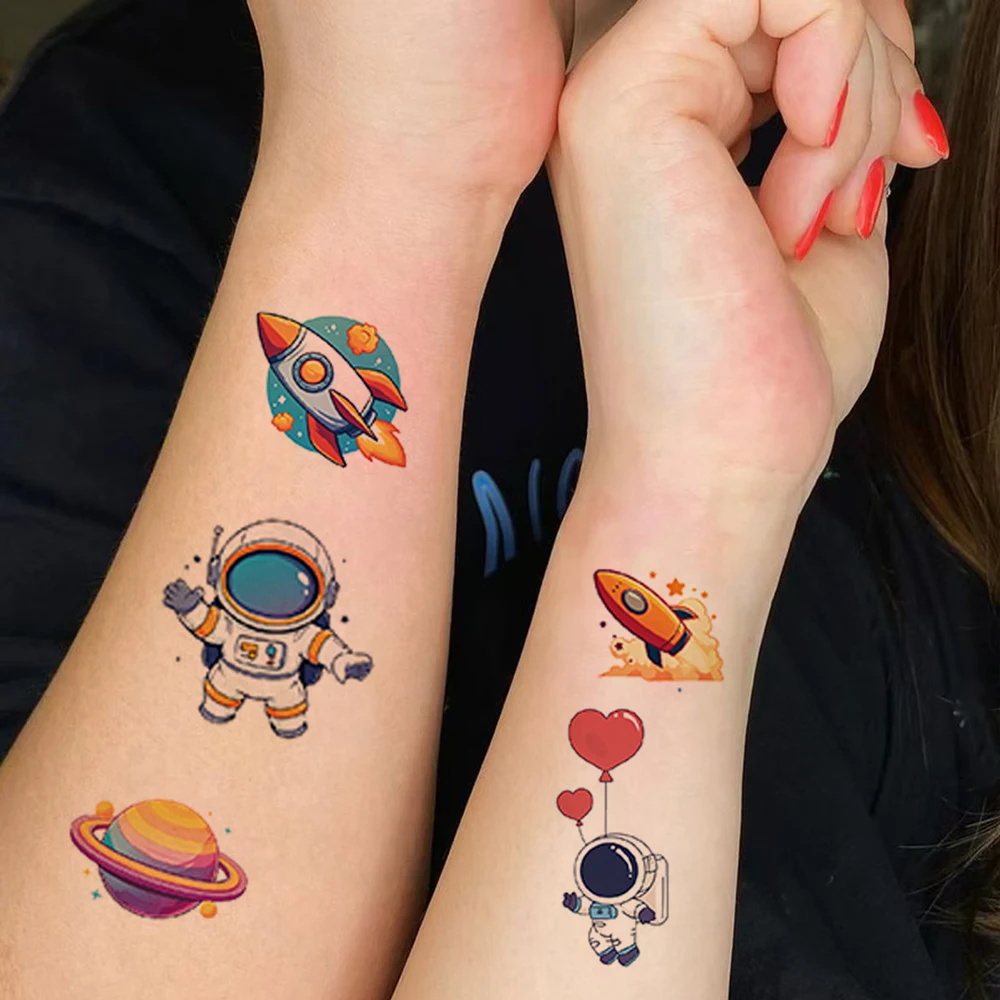 10pcs Cartoon Hand Tattoo Outer Space Interstellar Astronaut Tattoo Stickers for Women Men Waterproof  Fake Tattoo Body Art