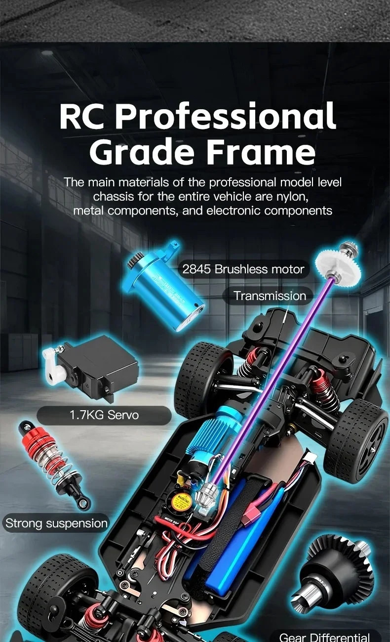 

1:12 Flat Running Style Brushless 80KM/H High Speed RC Racing Car 2.4G Linkage Lighting 4WD Racing Drift Metal RC Car Toy Gifts