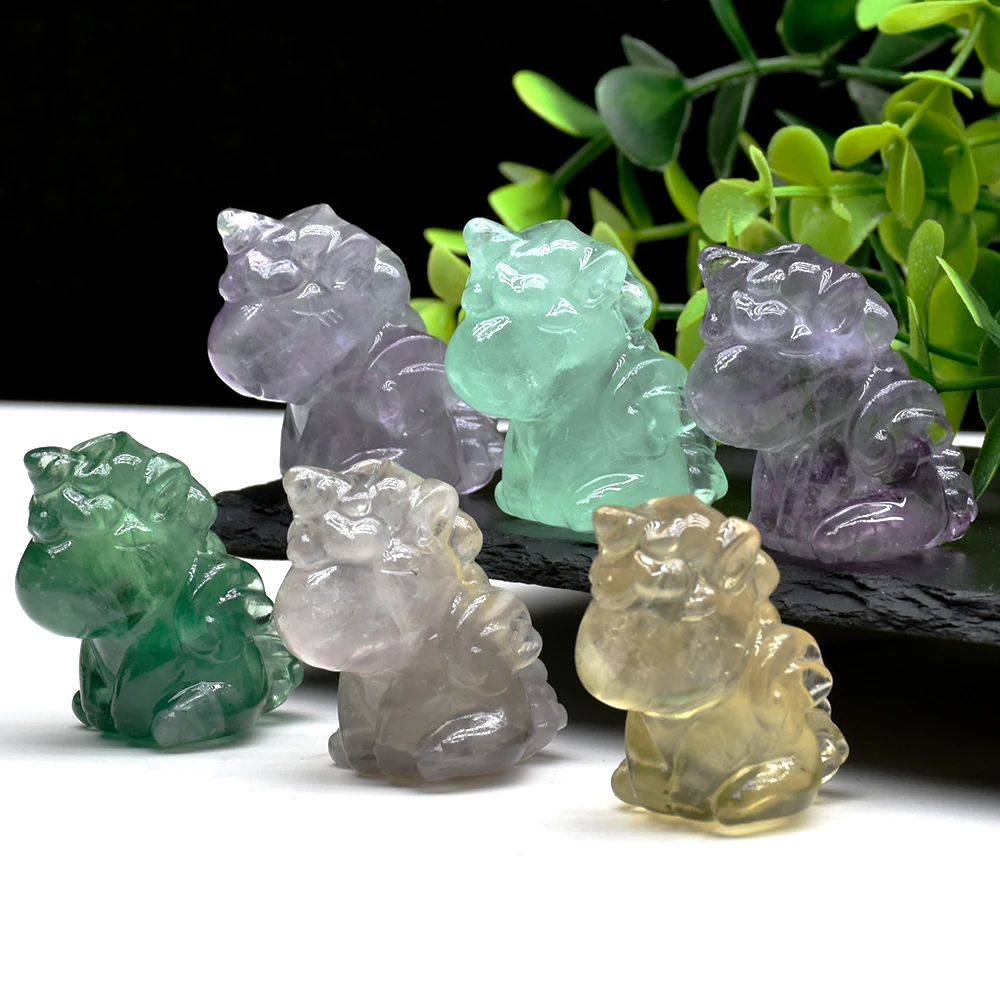 1pc Natural Mini Rainbow Fluorite Cartoon Version Unicorn Carvings Statue Crystals Stone Healing Reiki Home Room Decoration