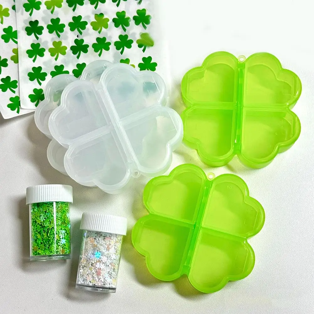 

Storage Box Four-leaf Clover 4 Grids Drug Contain Pill Box Lucky Clover DIY INS Durable Plastic Mini Scrapbooks Organizer
