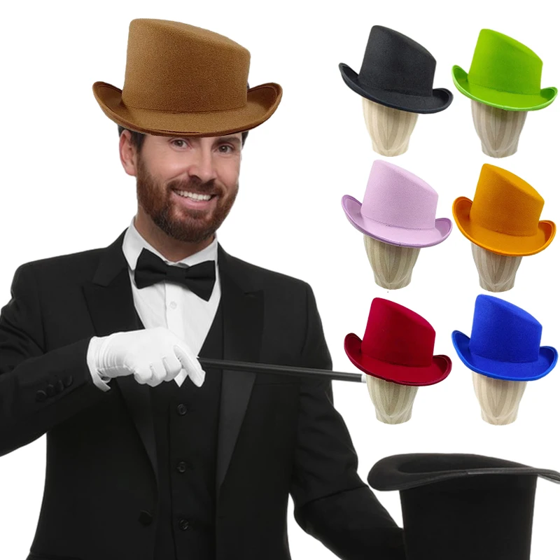 Sombrero de Fedora colorido para hombres y mujeres, sombrero de copa biselado, sombrero Derby de Caballero de alta calidad, sombrero mágico de